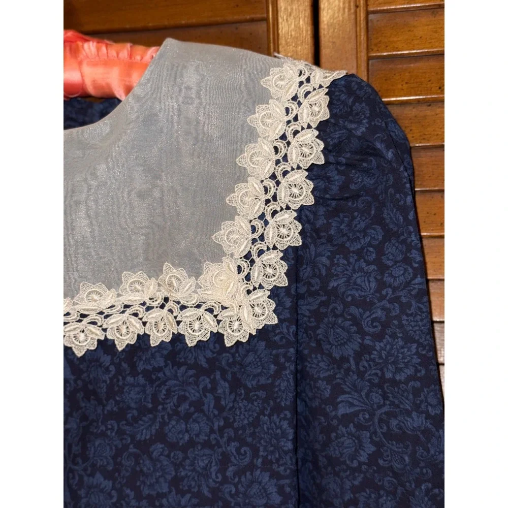 Vintage Bonnie Jean Union Made USA Girls Size 16 Navy Lace Party Holiday Dress
